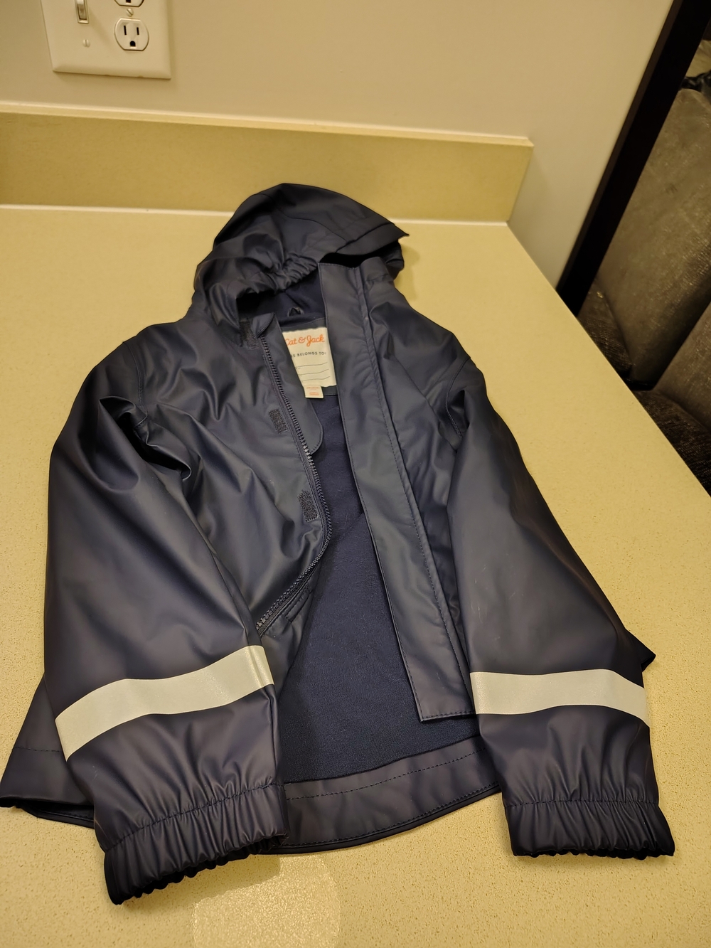 Cat & Jack Navy Blue Hooded Rain Jacket Size XS 4/5 Raincoat Boys Silver